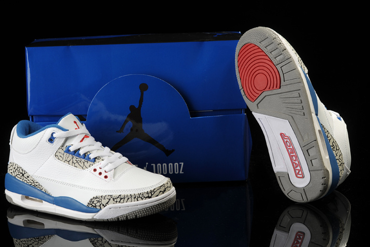 Air Jordan 3 Women Shoes White/Black/Deepskyblue Online